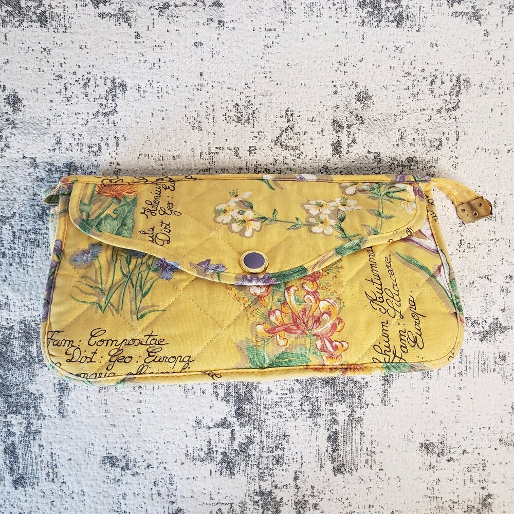 Vintage Maggi B Yellow Quilted Floral Toiletry Makeup Bag Made in Canada
